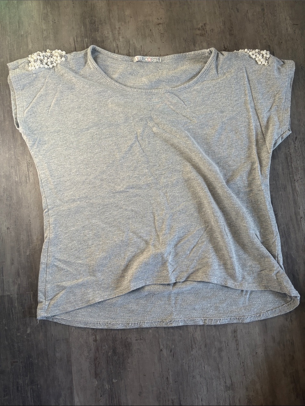 Rolla Coster Gray Short Sleeve Tee with Beaded Shoulders